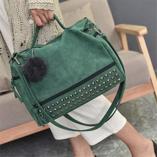 Retro Rivet Shoulder Bags for Women PU Leather Lady Luxury Messenger Crossbody Bag Large Shopping Purse