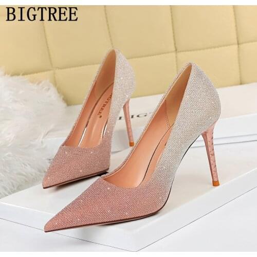 Bridal Shoes Women Pumps Bling Bigtree Shoes Wedding Shoes Designer Luxury Brand Ladies Party Extreme High Heels Salto Alto