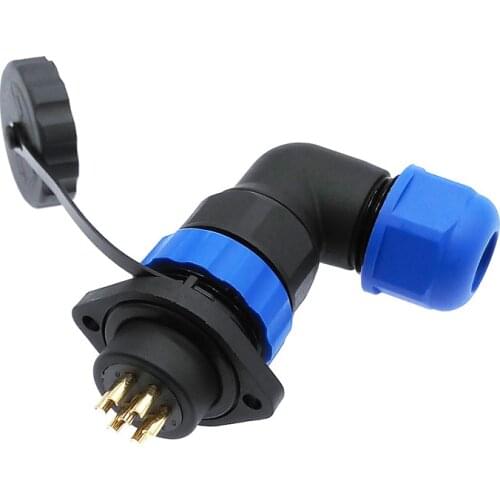 SP20 IP68 waterproof connector 2 hole flange socket 1/2/3/4/5/6/7/9/12/14Pin 90 degree elbow angle connectors