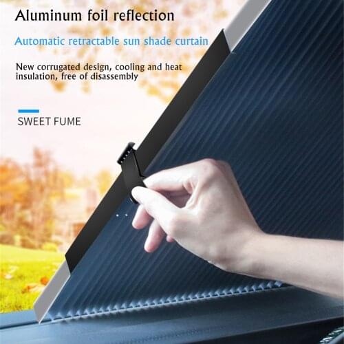 Retractable Sun Shade For Car Window Aluminum Film Sunshades Sunscreen Heat Shield Curtain Roller Suction Cup Blind Sun Shade
