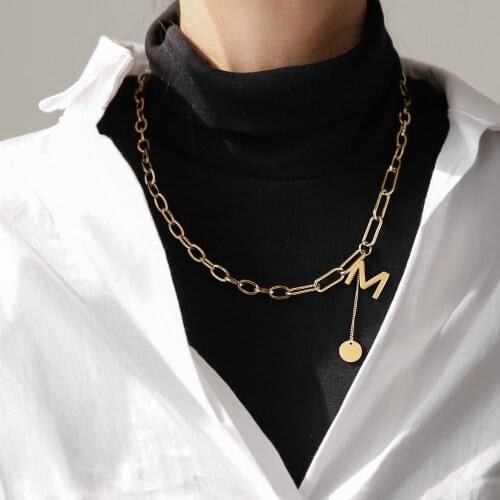 YUN RUO 18 K Gold M Lerrer Pendant Necklace Thick Chain Woman Jewelry Fashion 316 L Titanium Steel Accessory Not Change Color