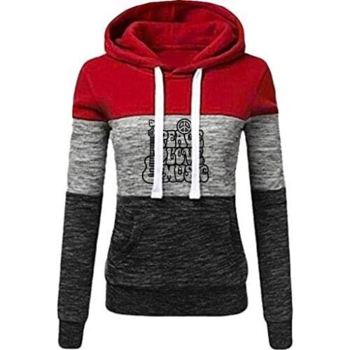 Peace Love Music Note Bird Letter Print Hoodies Women Splice Sweatshirts Femmes Gift Autumn Sweet Long Sleeve Autumn Tops