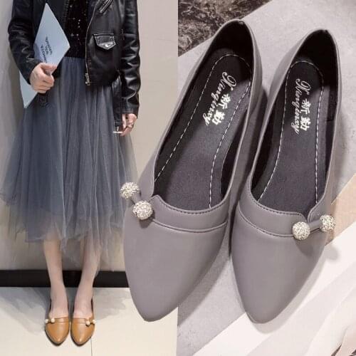 Spring Autumn Woman Low Heels Dress Shoes Ol Office Lady Shoes Ball Metal Slip on Boat Shoes Pointed Toe zapatos mujer 8758G