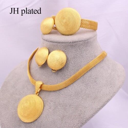 Jewelry sets African 24k gold for women Dubai bridal party wedding gifts Round Necklace Bracelet earrings ring set jewellery
