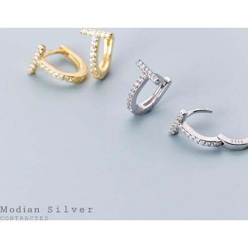 Modian Wedding engagement statement Jewelry Fashion Genuine 925 Sterling Silver Luxury T-shape Zircon Hoop Earring for Women