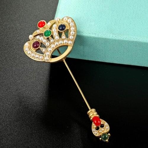 Zlxgirl Fashion Womens crown Shape pin brooches jewelry nice gold hijab pins nice Weddings Brooch imitation pearl brooch broch