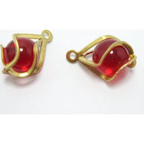 Brass earring charm 8mm Cat eye brass pendant 16x10mm Round stone bead necklace findings -12pcs R1416