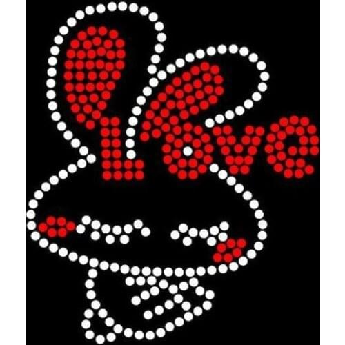 2pcs/lot Love Rabbit hot fix rhinestone iron on rhinestone motifs design stone iron on transfer shirt bag