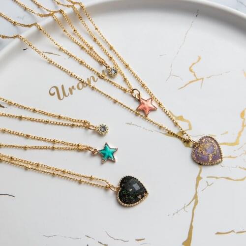 3pcc/set Bohemian Multilayer Pendant Crystal Necklace for Women Fashion Geometric Star Love heart Charm Chain Necklace Jewelry