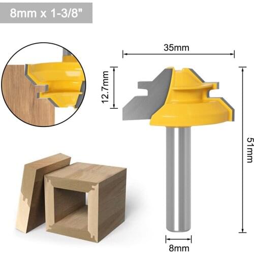 8mm Straight Shank 45 Degree Lock Miter Router Bit DIY Woodworking Milling Cutter Tools