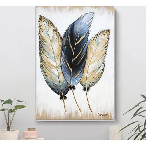 Canvas Painting Abstract Art Golden Feather Posters and Prints Modern Wall Art Pictures for Living Room Home Decor
