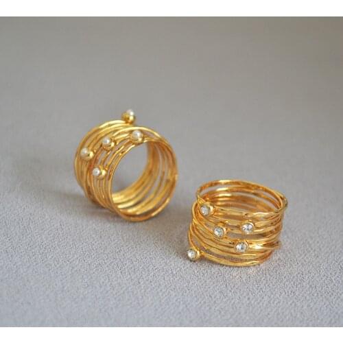 Amaiyllis 18k Gold Retro Texture Multilayer Winding Studded Pearl Birds Nest Rings Manual Winding Index Finger Ring For Women