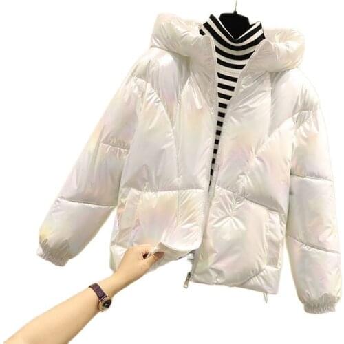 Glossy Cotton Hooded Zipper Ladies Jacket Winter 2021 New Female Coat Thick Bread Clothes Colorful Down Cotton Student Outerwear