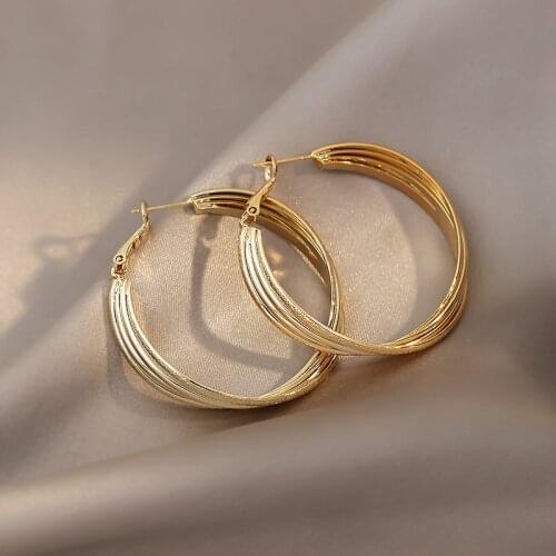 BLIJERY Gold Color Multilayer Big Hoop Earrings for Women Brincos Temperament Geometric Metal Circle Earrings Boucles d'oreill