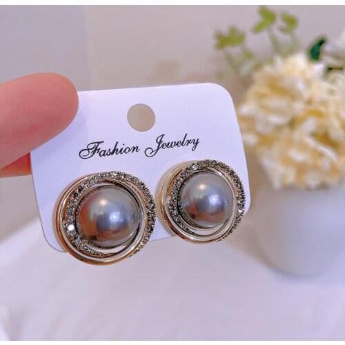 Korean Big Round Simulated Pearl Stud Earrings For Women New Trendy Crystal Stud Earrings Elegant Wedding Jewelry Accessories