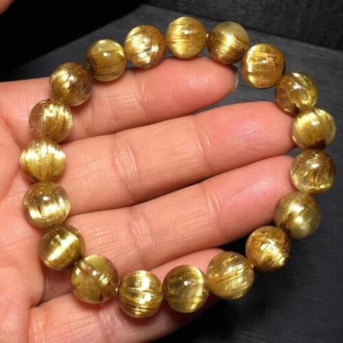 Natural Gold Rutilated Titanium Quartz Round Beads Bracelet Brazil Women Men Crystal Reiki Stretch 10mm Certificate AAAAA