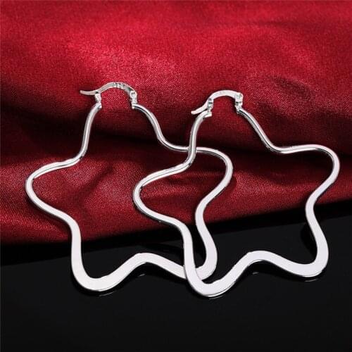 Charmhouse Sterling Silver Earrings For Women Big Star Hoop Earing 925 Silver Korea Jewelry Accessories Brincos Pendientes