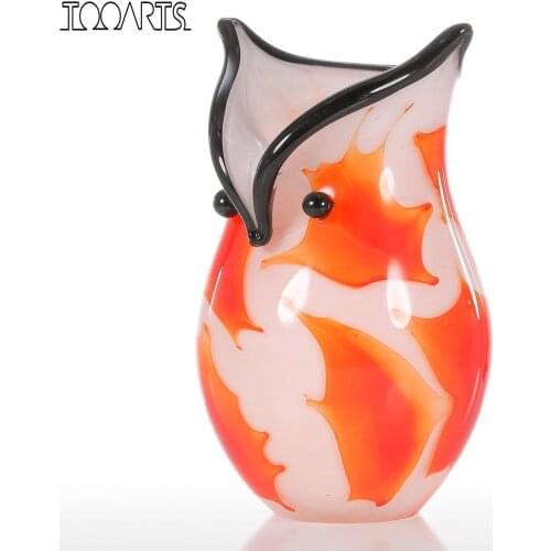 Tooarts Owl Cointainer Gift Glass Ornament Animal Figurine Handblown Home Decor White &Orange Home Decoration Accessories