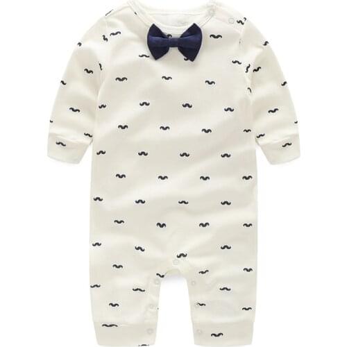 Baby Rompers Spring Autumn Active Full Sleeve Baby Boy Girl Clothes Print Beard Cotton Children Clothing Newborn Birthday Dress