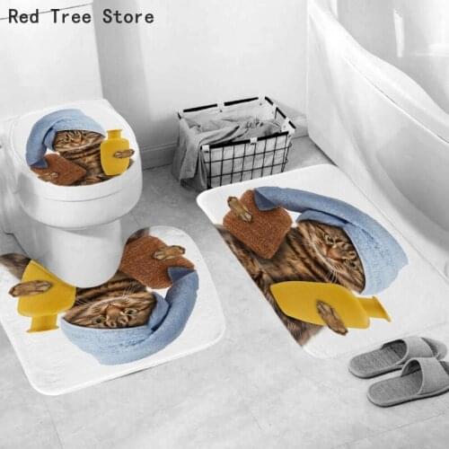 Home Decor Cute 3D Animal Pets Cat Printed 3PCS Set Bathroom Non-slip Floor Carpet WC Toilet Seat Mats Lid Cover Drop Shipping
