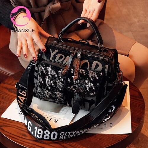 Travel Letter Bag Female Tide Soft Leather Shoulder Bag Fashion Hot Rhinestone Multi Purpose Handbag All-Match Messenger Bag