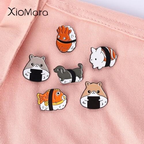 Seaweed Rice Rolls Enamel Pin Animal Food Brooches Badges for Backpacks Jackets Bags Hats Tops Kawaii Jewelry