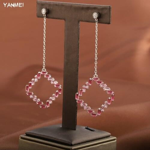 Geometric Square Long Dangle Earrings for Women Chain Hollow Simple Fashion Accessories High-end Two-tone Shiny Crystal Jewelry