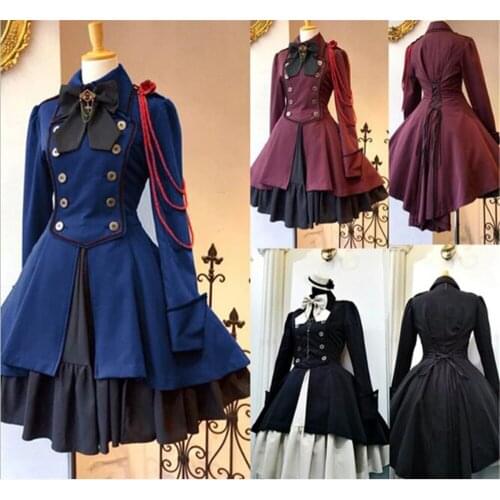 Gothic Lolita Dress Victorian Medieval Vintage Red Purple Black Dress Halloween Costume For Women B363