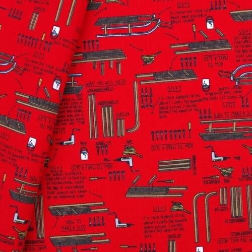 140cmx100cm Cotton Fabric for textile, pathwork, cloth - Sport - sledon on red