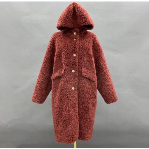 Janefur Long Warm Hooded Women Shearling Coat Autumn Winter Luxury Real Sheep Wool Fur Jacket
