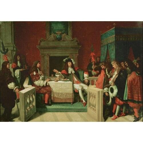 Oil Painting Hand Painted on Canvas Classic Wall Art for Home Decor Llouis Xiv and Lunch at Versailles Painting Figure No Framed