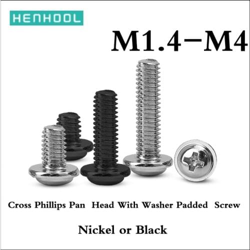 Cross Phillips Pan Round Truss Head With Washer Padded Collar machine ScrewNickel plated black Computer Case Screw M2M2.5M3M4