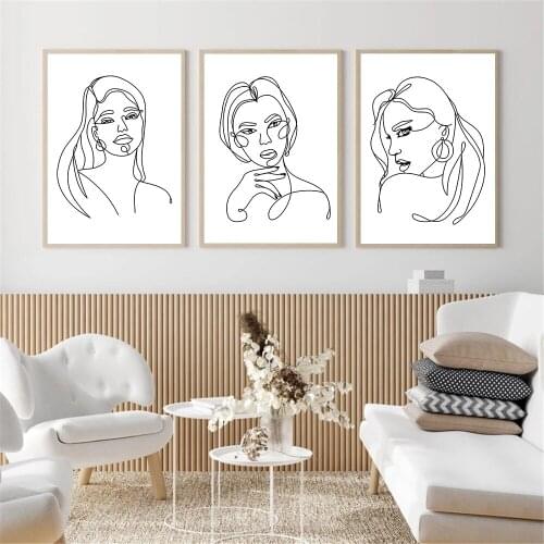 Fashion Girl Minimalist Canvas Print Abstract Face Line Drawing Wall Art Poster Modern Painting Nordic Picture Living Room Decor