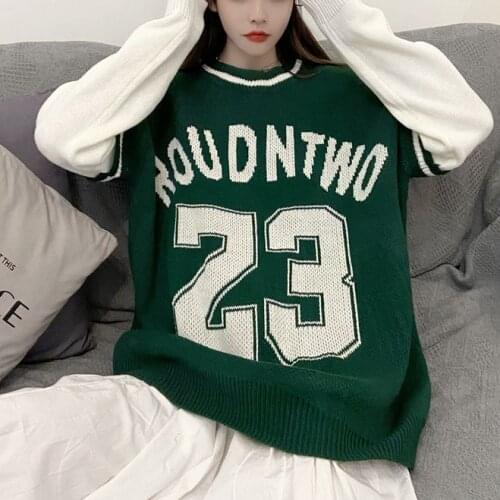 Trendy Ins Winter WomenS Knitted Sweater Street Clothing Loose Fake Two Piece Stitching Contrast Color O-Neck Knitted Pullover