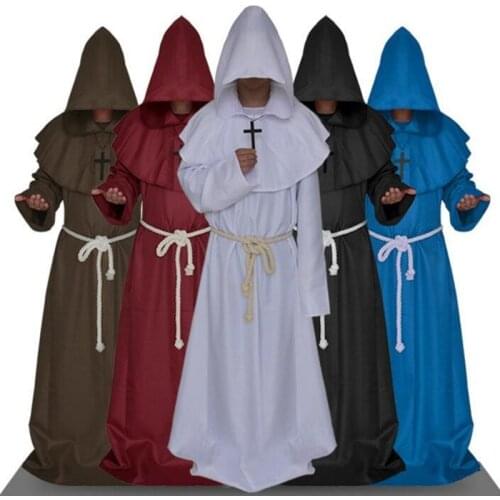 Adults Men Medieval Monk Cloak Cape Robe Gown Renaissance Cosplay Costumes Carnival Party Dress Decor Purim Halloween