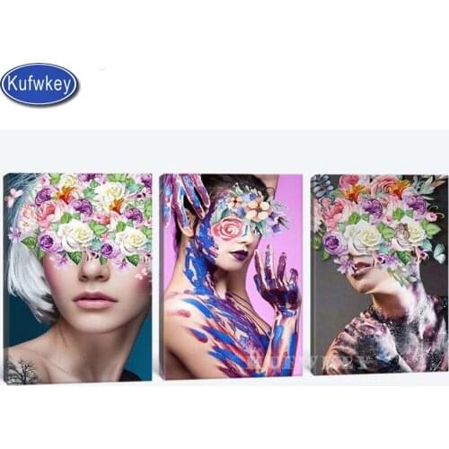 3pcs 5d crystal mosaic handmade flower women diamond painting full drill square Cross stitch diamond Embroidery Rhinestones art