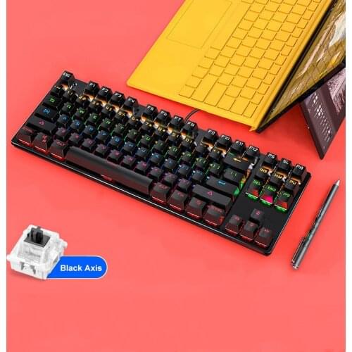 New 87-Key USB Wired Mechanical Keyboard Mix Color LED Backlit Blue Black Switch Gaming Keyboards for Desktop Laptop Home Office