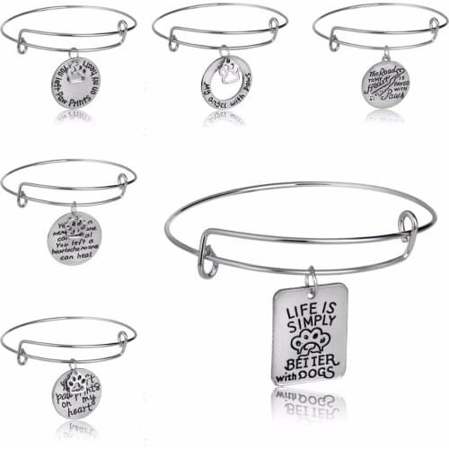 New Animals Rescue Dog Lover Pet Memorial Bangle Hollow Cat Puppy Pets Paws Claw Print Bracelets Women Men Jewelry Party Gifts