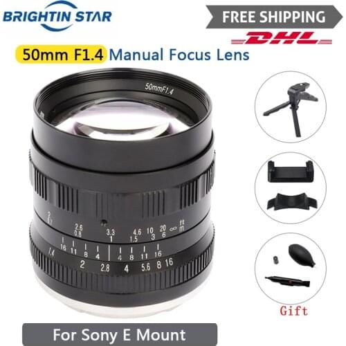 Brightin Star 50mm F1.4 Camera Lens Large Aperture Standard Prime Manual Focus For Sony A6500 A6400 A6300 A7SII A7RIII NEX7 NEX6