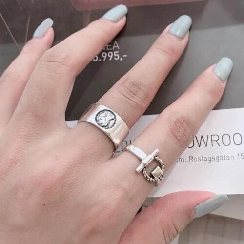 New Personality Queen Retro Female 925 Sterling Silver Jewelry Simple Creative Glossy Relief Statue Queen Opening Rings