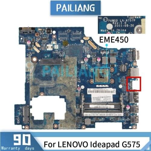 PAILIANG Laptop motherboard For LENOVO Ideapad G575 EME450 Mainboard LA-6757P Without HDMI DDR3
