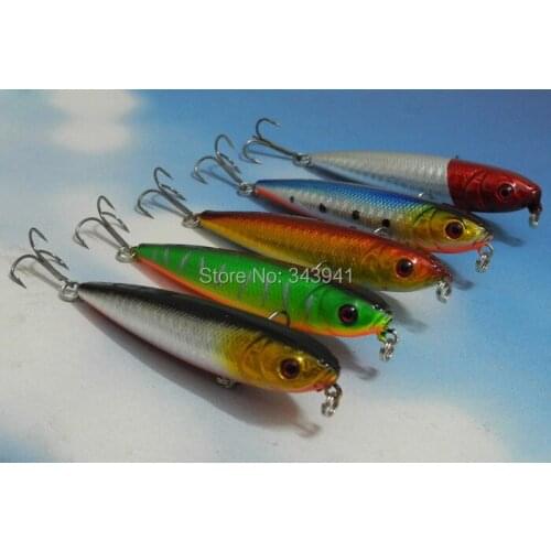 5 Pieces Pencil Fishing Lure 8cm/9g Topwater Floating Bait Crankbait Hard Bait Fish Hook Fishing Tackle