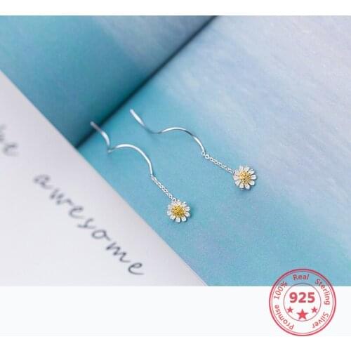 Korean Version Of The New S925 Sterling Silver Wave Pattern Sun flower Earrings Small Fresh And Fashionable Womens Jewelry