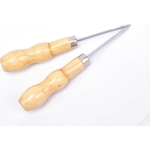 Canvas Leather Sewing Shoes Wood Handle Tool Awl Hand Stitching Taper Leathercraft Needle Tool Kit Craft Sewing Supplies 2PCS