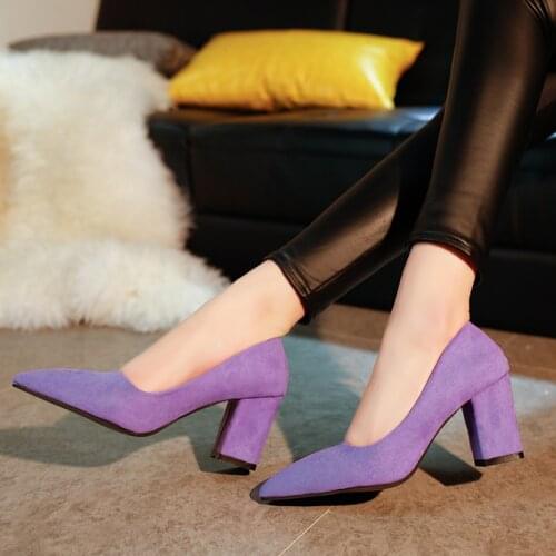Women shoes 2020 Spring and autumn thick heel high heel shoes pointed shallow mouth suede fashionable thin womens single shoes