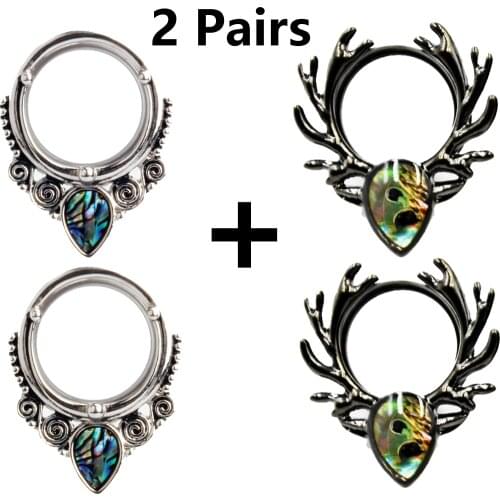 BOG-2Pairs Pearl Teardrop Elk Double Flared Ear Tunnel Plugs Stainless Steel Shell piercing ear gauges expander 8-16mm