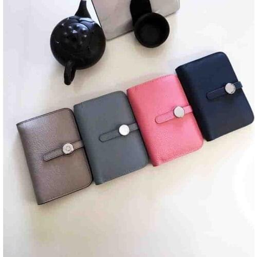 2020 Spring and Summer New Style Full-grain Leather Short Wallet 2 zhe Card Bit More Leather Wallet Fashion Pink Blue Purse