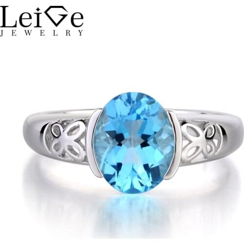 Leige Jewelry 925 Sterling Silver Ring Swiss Blue Topaz Gemstone November Birthstone Oval Cut Engagement Rings Gifts for Her
