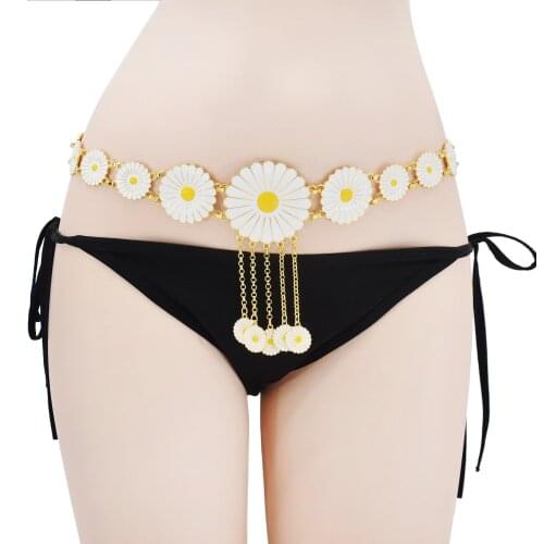 Golden Metal Daisy Flower Sexy Cinch Waist Chain And Bracelet Set 2021 New Fashion Ladies Bohemia Summer Beach Party Accessories