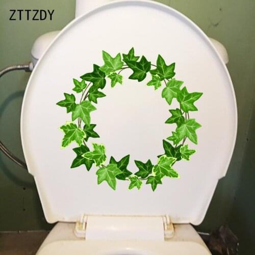ZTTZDY 22.7×22.2CM Green Leaf Branch Ring Wall Stickers Creative Cartoon Plants WC Toilet Decor T6-0235